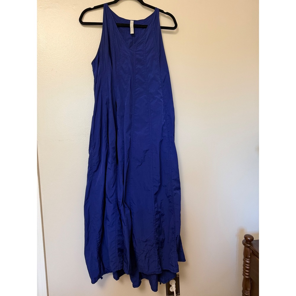 Athleta Womens Blue Nylon Crinkle Maxi Dress Sleeveless V-Neck Tie Back Size S